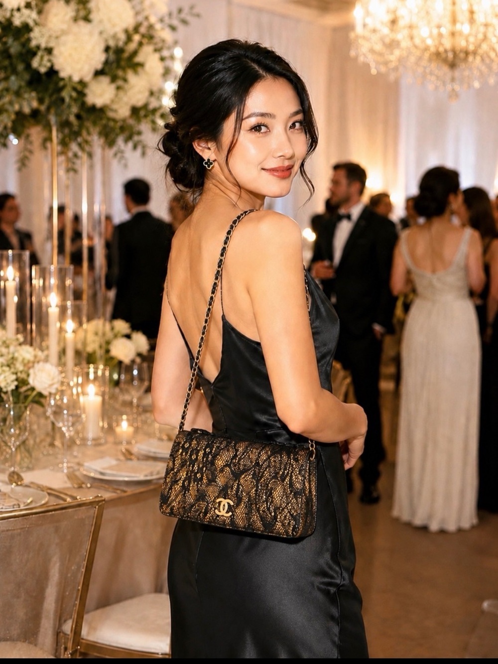 CHANEL Black and Gold Lace-Effect  Clutch bag